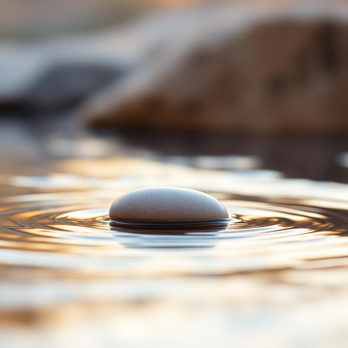 A still stone resting at the centre of gentle ripples